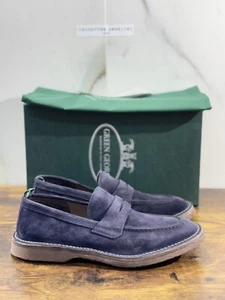 Green George Mocassino Uomo Suede Blu Luxury Handmade Men 40.5 - Imagen 1 de 6
