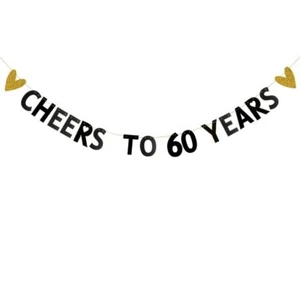 Cheers to 60 Years Banner Black 60th Wedding Anniversary Party Decorations - Picture 1 of 2