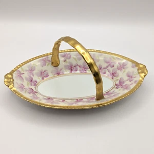 Coiffe Limoges Frankreich Porzellan Henkelkorb handbemalt rosa Blumen signiert - Bild 1 von 8