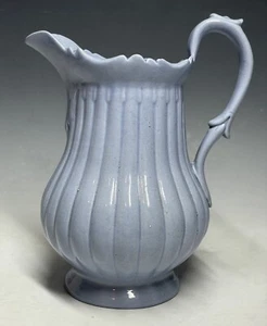 Antique Ribbed Victorian Clair de Lune Purple Blue Ceramic Pottery Pitcher - Picture 1 of 14