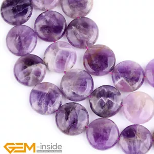 Purple Amethyst Natural Gemstone Coin Spacer Loose Beads Jewelry Making 15" 20mm - Foto 1 di 15