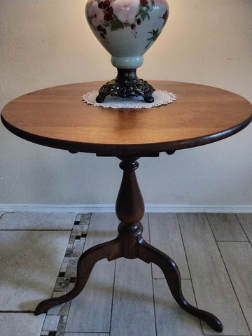 Antique Walnut Tilt Top Birdcage Table Queen Anne Style 1900s 24" wide 28" high Cover
