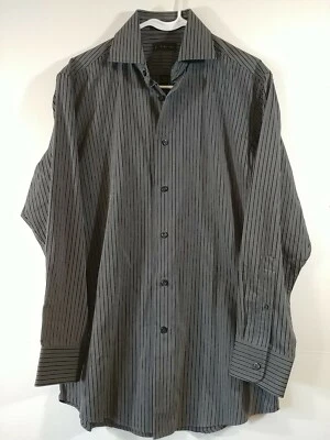 J Ferrari  Men's  Long Sleeve Dress Shirt, Black/Gray Striped, Size 15-1/2 #3672 - Image 1 of 4