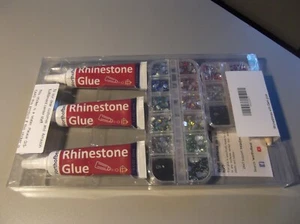 Rhinestone with 3 Tubes of Glue for Crafts, 1800 Pcs Flatback 2 Sizes Multicolor - Picture 1 of 10