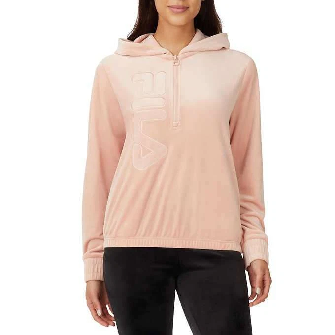 FILA Long Sleeve Velour Quarter Zip Hoodie Pink (misty Rose) Women's Sz S