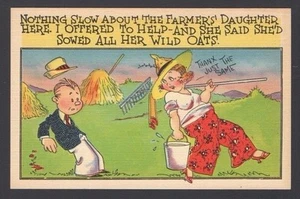 VINTAGE Humor Sexy Postcard Nothing Slow about Farmers Daughter Here I offered - Picture 1 of 2