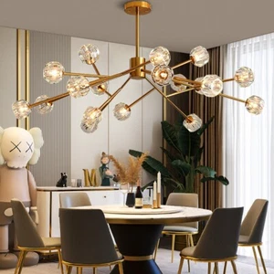 Large 43" Crystal Chandelier Gold Sputnik 18-Light Pendant Lamp with G9 Bulbs - Picture 1 of 15