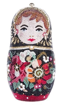 Judith Leiber Russian Nesting DOLL Sasha Red Black Crystal Minaudière handbag gy - Image 1 of 4