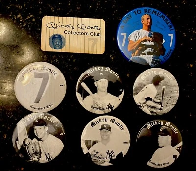 Original Mickey Mantle Collectors Club Membership Card & 6 Pin Backs +6/8/69 Pin - Image 1 of 2