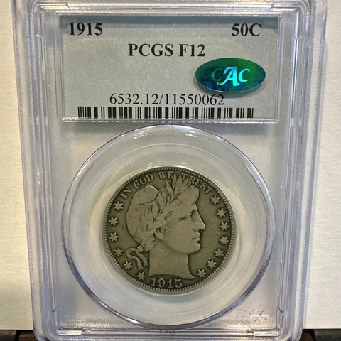 1915 BARBER HALF PCGS F 12 CAC Cover