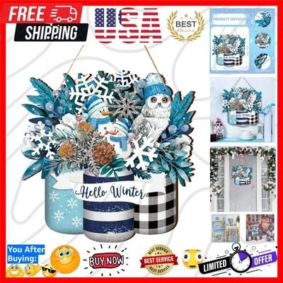 Rustic Blue & White Winter Sign for Front Door - Stylish Outdoor Hanging Decor - Image 1 of 4