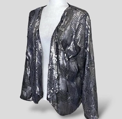 NUEVO CON ETIQUETAS LANE BRYANT 6th & Lane Lentejuelas Noche Abierta Elegante Chaqueta Plateada 20 Foto 1 de 4