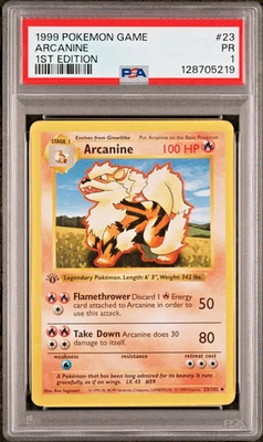 PSA 1 PR 1999 1st Edition Shadowless Base Set Arcanine 23/102 WOTC Pokemon - Image 1 of 2