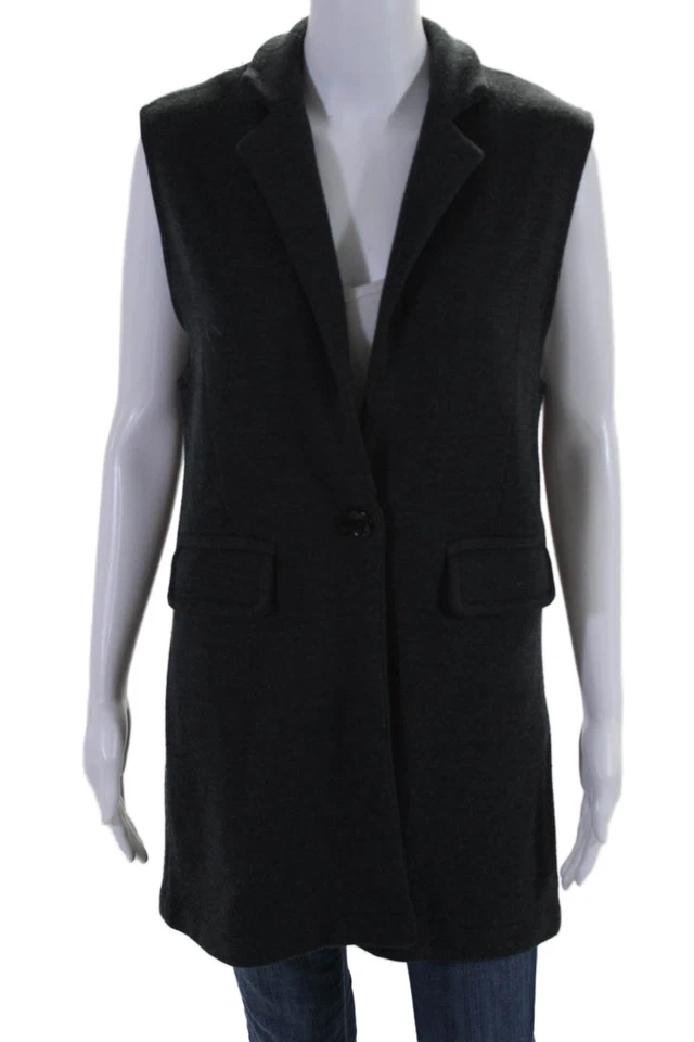 Abrigo suéter sin mangas con cierre de botones gris lana talla mediana 525 America para mujer Foto 1 de 4