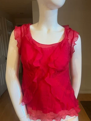 $325 PHILOSOPHY DI ALBERTA FERRETTI SILK RUFFLE TRIM BLOUSE SZ 40 IT / 4 US - Image 1 of 4