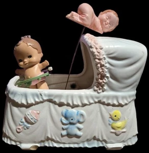 VintageNapco  Nursery Crib Music Box Planter Japan Works Kewpie Type WindUp Doll - Picture 1 of 11