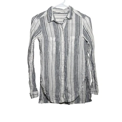 Camisa Athleta Para Mujer XXS Rayas Abotonadas Lino Túnica Cuello Manga Larga Foto 1 de 4