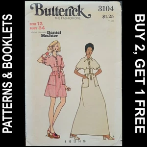 Vtg Daniel Hechter Butterick A-Line Dress w Inset Pattern #3104 Size 12 CUT*INC - Picture 1 of 8