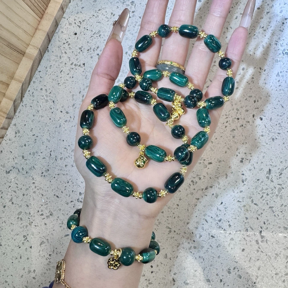 Hecho a mano * GENUINO * MALAQUITA * Pulsera de piedra, 8 mm + Hecho en EE. UU. Foto 1 de 2