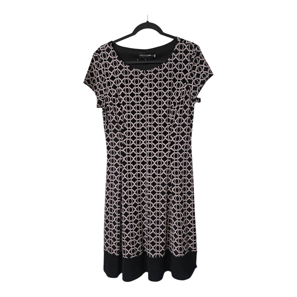 Vestido Connected Apparel Talla 10 Negro Rosa Elastizado S/S Mangas de Gorra Geométrico Foto 1 de 4