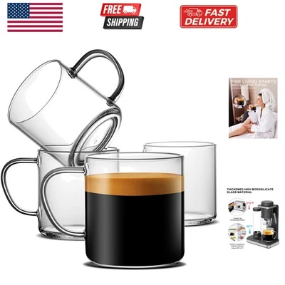 Juego de tazas de café de vidrio de tazas de café transparentes de 4,14 oz, soplado a mano y diseño sin costuras... Foto 1 de 4