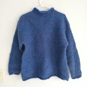The Gillman Knitwear Sweater Pullover Womens XL/M*Blue Handknit Mohair Mock Neck - Picture 1 of 6