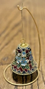 Vintage Cloisonné Bell Christmas Ornament Floral Flowers with Stand - Picture 1 of 9
