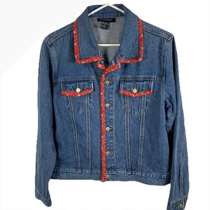 Chaqueta Denim Boston Propia De Colección Azul Rojo Borde Bandana Western Talla 14 Cottage - Imagen 1 de 7