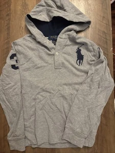 Polo Ralph Lauren Big Pony Embroidered Logo Gray Hooded Sweatshirt Youth M 10-12 - Picture 1 of 4