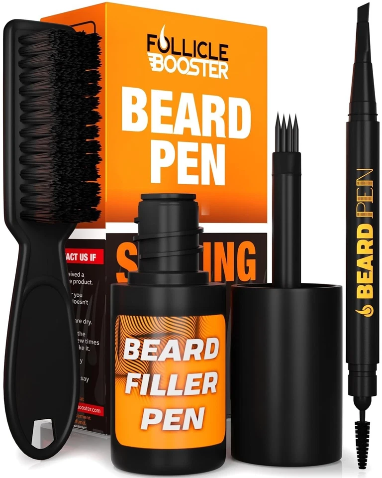 Kit de relleno de pluma de barba para hombres - Juego de relleno 3 en 1 con tenedor de 4 puntas, no. Foto 1 de 4