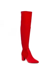 SMASH SHOES Womens Red Padded Malia Pointed Toe Block Heel Heeled Boots 12 W - Picture 1 of 11
