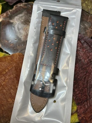 全新 Fossil Gen 4,5,6 凯雷皮革智能表带。 黑色橙色线 — 第 1/2 张图片