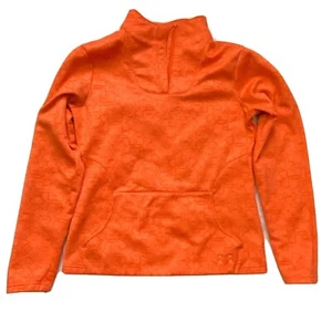Under Armour Quarter Zip Pullover Women's XS Orange Jacket All-Over Logo Print - Picture 1 of 6