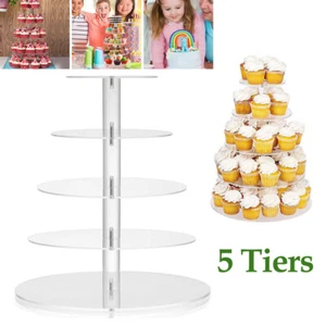 5 Tiers Cupcake Holder Clear Acrylic Round Cupcake Stand Display Wedding & Party - Picture 1 of 11