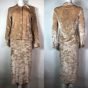 Vtg Dolce & Gabbana Jeans Beige Crushed Velvet Top & Skirt Dress Set XS - Picture 1 of 12