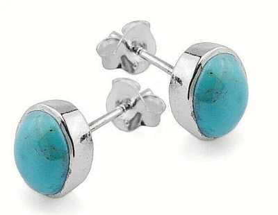 925 ECHT SILBER ***  Ohrstecker Ohrringe oval mit Arizona Türkis, 10 mm - Bild 1 von 3