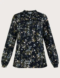 MONSOON Floral lace insert blouse shirt in black SIZE UK Small - Picture 1 of 6
