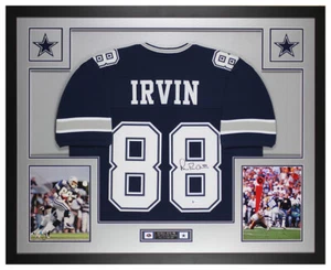 Michael Irvin Autographed and Framed Blue Cowboys Jersey Beckett COA - Picture 1 of 5