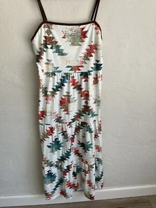 Izuria Woman White & Green Geometric Tiered Sleeveless Dress, Size 1X - Picture 1 of 4