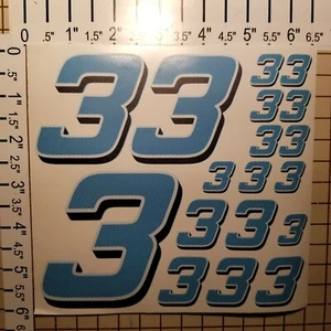 CARBON FIBER Cascade Blue wWhite/Black #3's Numbers Vinyl Decal Sheet 1/10-1/12 - Picture 1 of 11