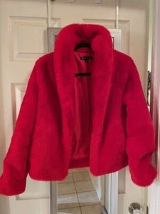 INC International Concepts Faux Fur Coat Women Size S Red - Picture 1 of 3
