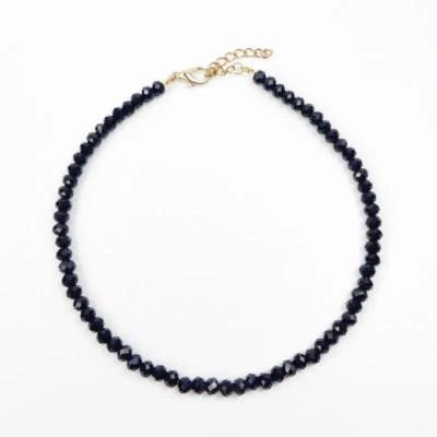Boho Minimal Chic Sparkling Small Faceted Black Crystals Beads Choker Necklace - Image 1 of 4