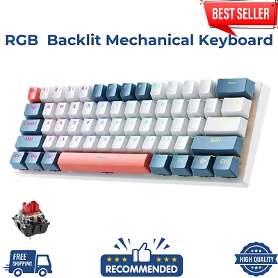 GAMING KEYBOARD MECHANICAL BACKLIT KEYBOARD RGB COLOUR USB-C WIRED 61 KEYS - Image 1 of 4