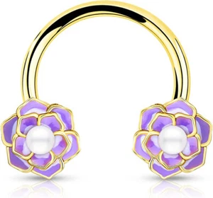 1- 16 Gauge Purple Rose Septum Nose Ear Lip Ear Ring Helix Tragus Piercing C319 - Picture 1 of 5