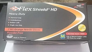 90 Medium Orange Gloves FlexShield HD Industrial Nitrile Work 7 mil Food Safe - Picture 1 of 3