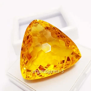 105 Ct Yellow Trillion Cushion Football Carving Cut Glass Filled Loose Gemstone - Picture 1 of 5