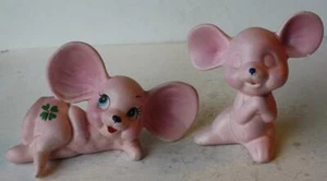 Mice Mouse Figurines Pink Big Ears Mexico Ceramic Porcelain Hand Painted VTG --- - Picture 1 of 1