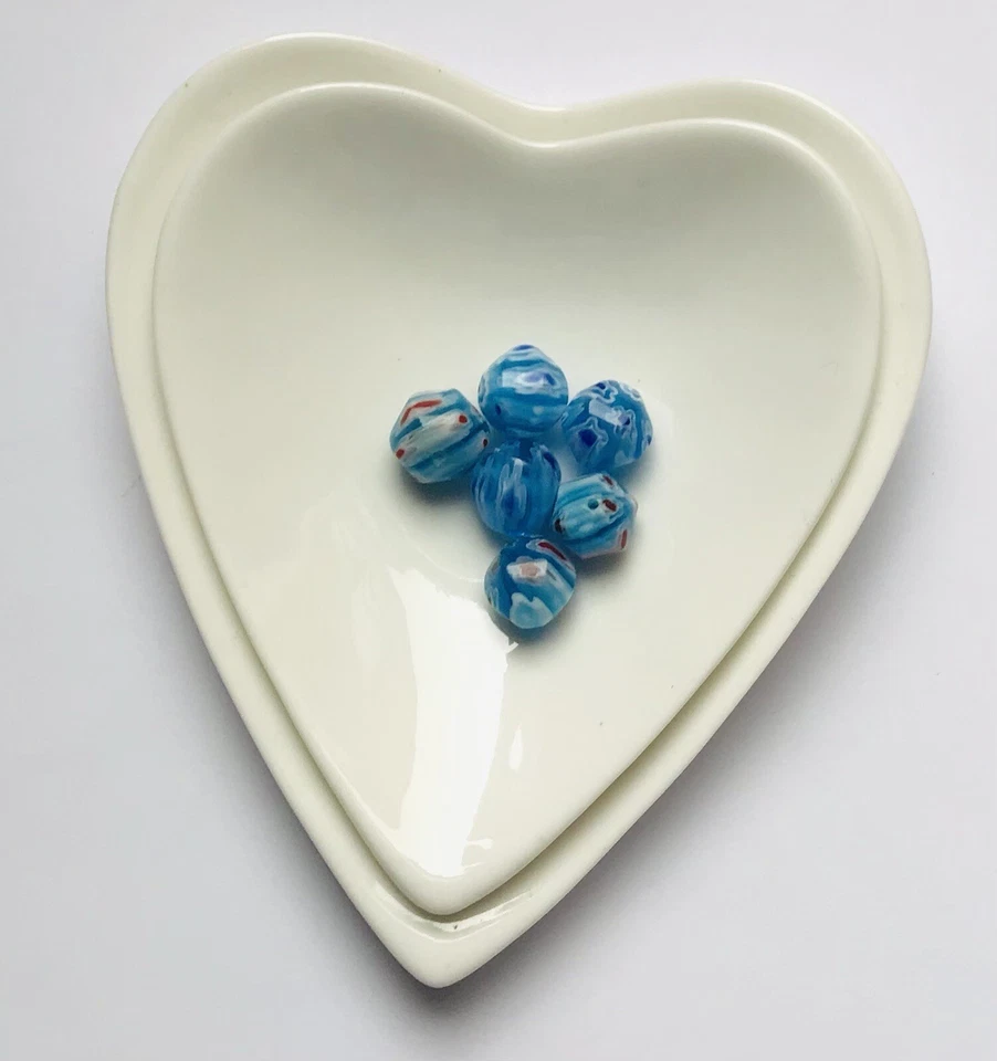 Stunning Turquoise Faceted Ball  Millefiori Handmade Bead 8.8mm 6 Pcs - Image 1 of 1