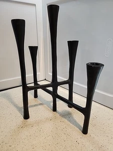 Crate & Barrel Metal Candleabra Danish Midcentury Brutalist Style 5 Candle Black - Picture 1 of 11