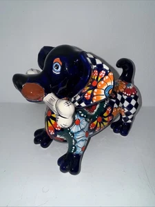 Talavera Ceramic Wiener Dog W/Bone 10” Hand-Painted Figure - Picture 1 of 7
